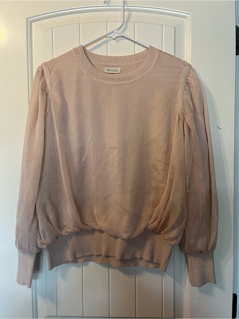 Blush Pink Sheer Ribbed-Neck Top